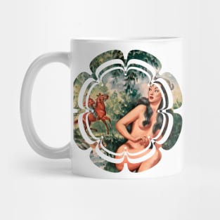 beautiful mythological girl in the forest looking at a rider on horseback Mug